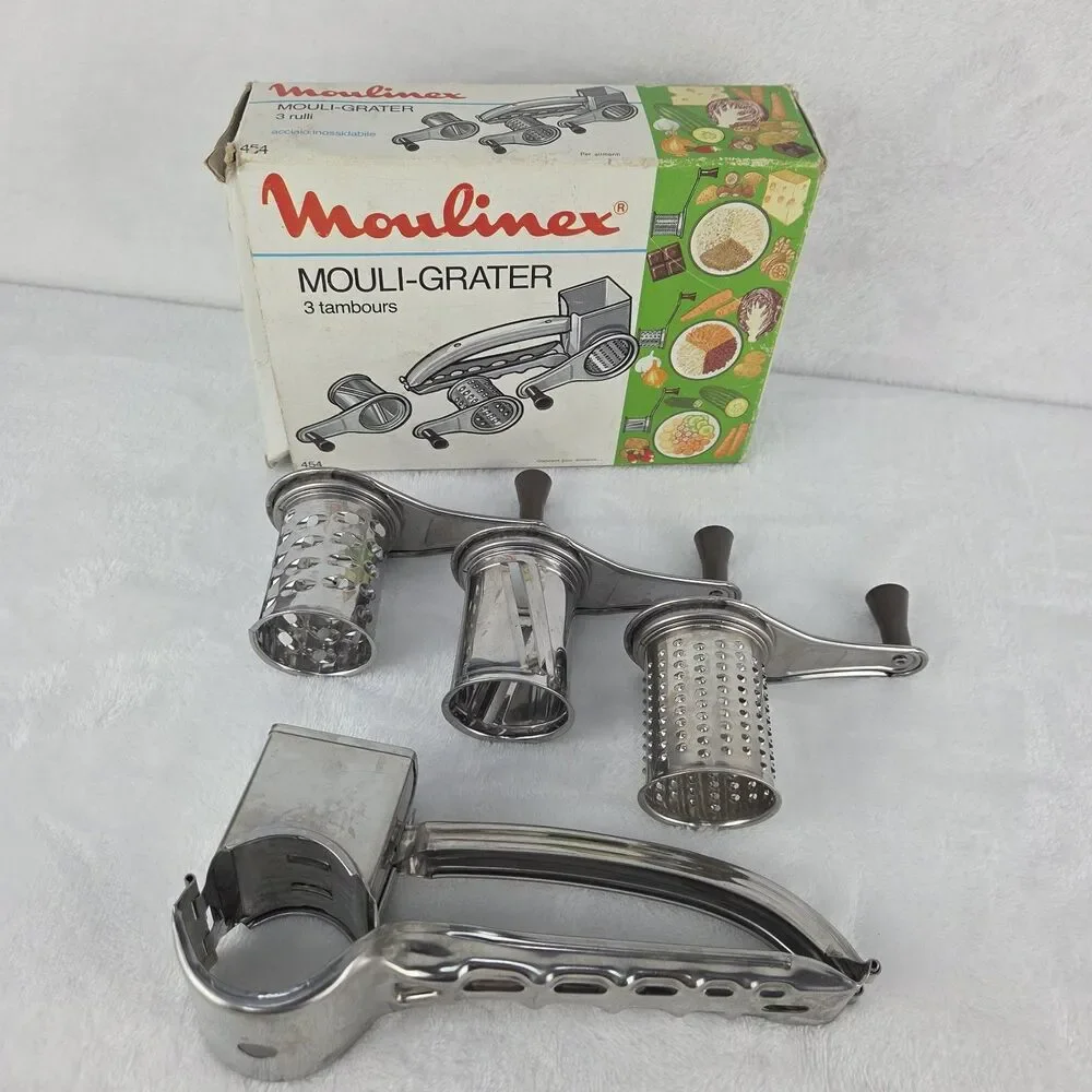 Vintage Moulinex Mouli-Grater No. 454 Rotary Grater Complete w/ Box 3 Drums